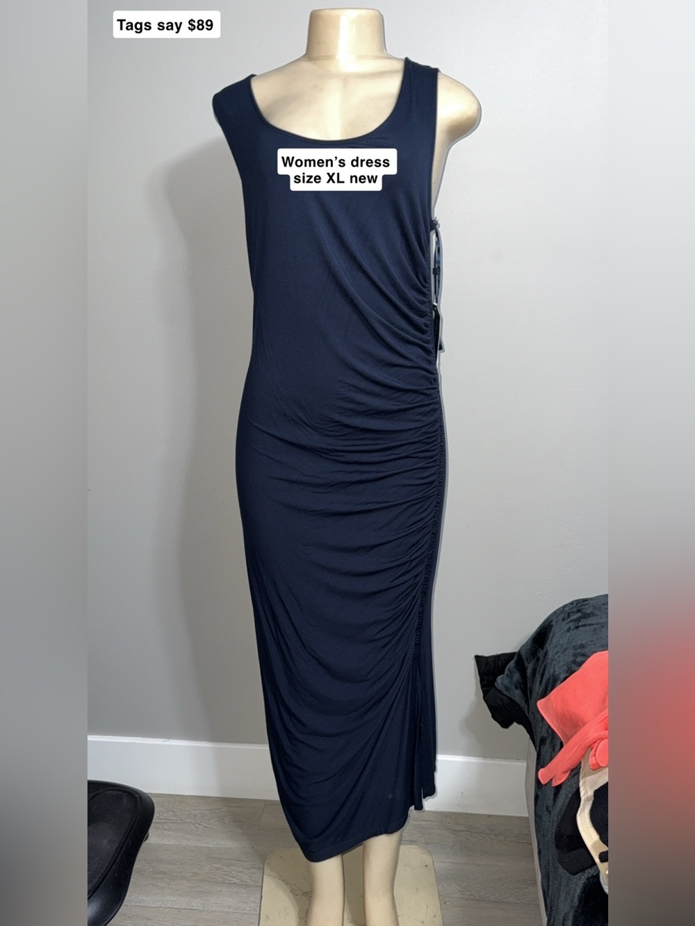 Women’s Navy Blue Ruched Side Maxi Dress